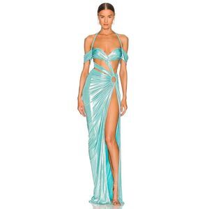 J.Angelique Selene Gown in Metallic Baby Blue Size Medium $258